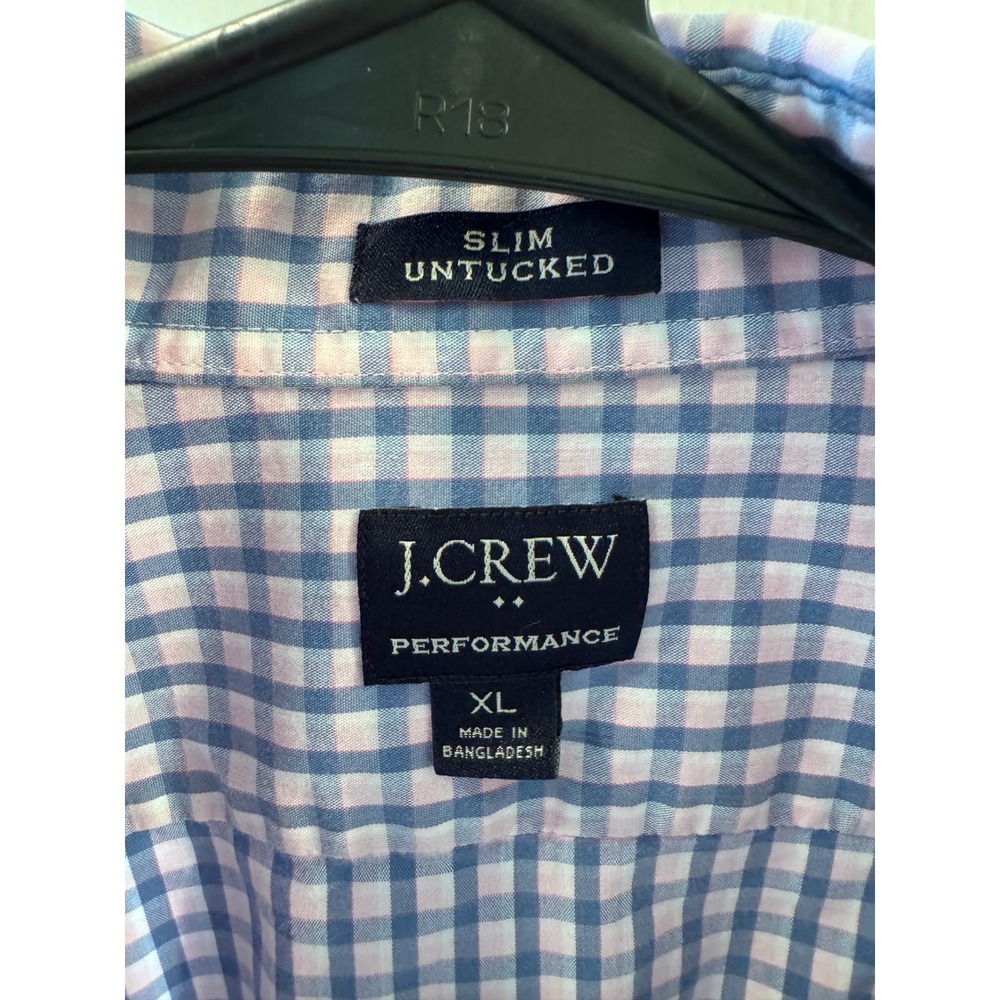 J.Crew Performance Slim Untucked Shirt XL Mens Blue Pink Gingham Check Button Up - Picture 4 of 9